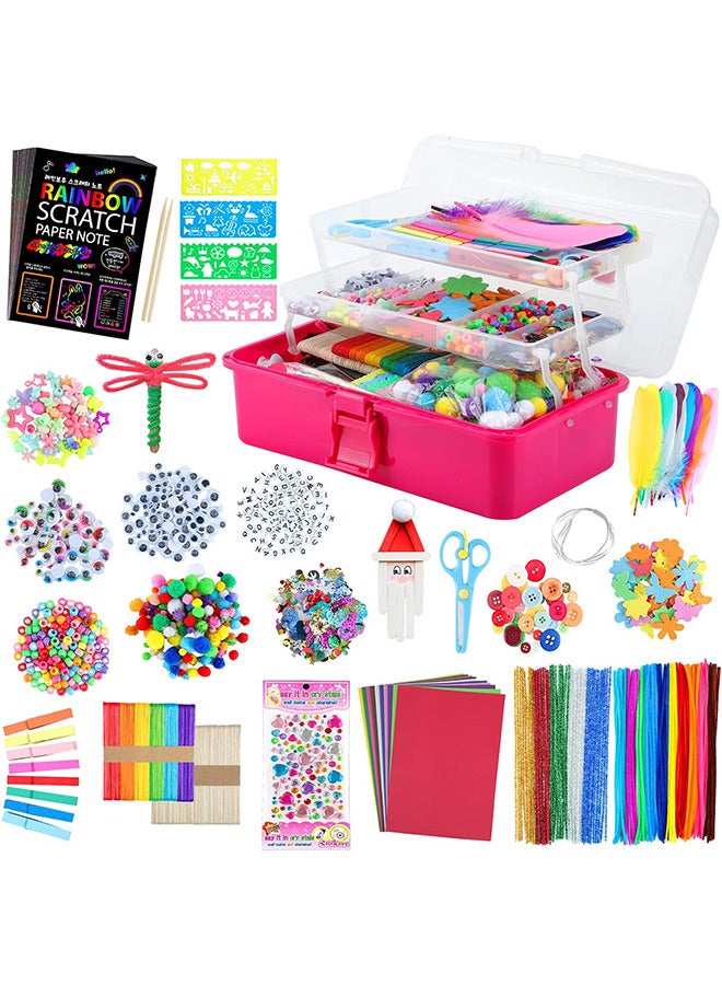 Children's Arts and Crafts Supplies 1600+diy Craft Sets Scraping Paper Art Sets Gift for 4+children (pink) - Image 1