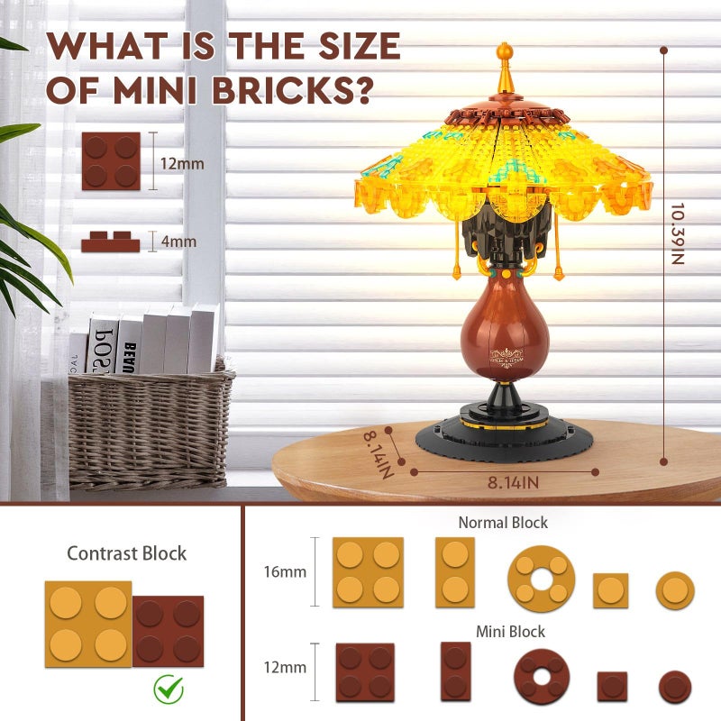 Vziimo Ideas Table Lamp Mini Building Block Set, Creative Retro-Style Table Lamp Model, Collection Home DÃ©cor Birthday for Adults Teens 14+ (804 Pieces) - Image 2