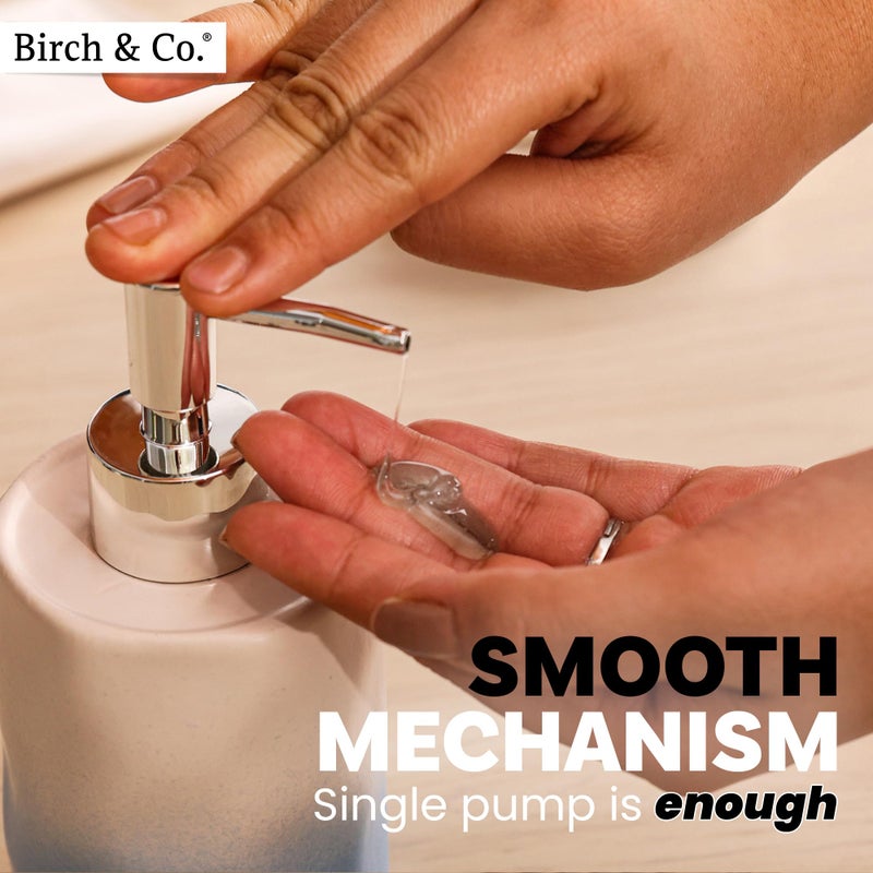 Birch & Co. Ceramic Soap Dispenser for Wash Basin - Handwash Dispenser Bottle - Leak-Proof Design with Silver Glossy BPA-Free Pump, Flowra, Blue with Holder,SoapDispenser_FlowraCombo_BlueHolder - Image 4