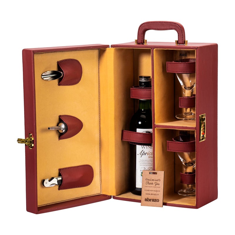Abrazo Wine Accessories Set | Leatherette Gift Box with 2 Wine Glass & 3 Wine Accessories - Image 4