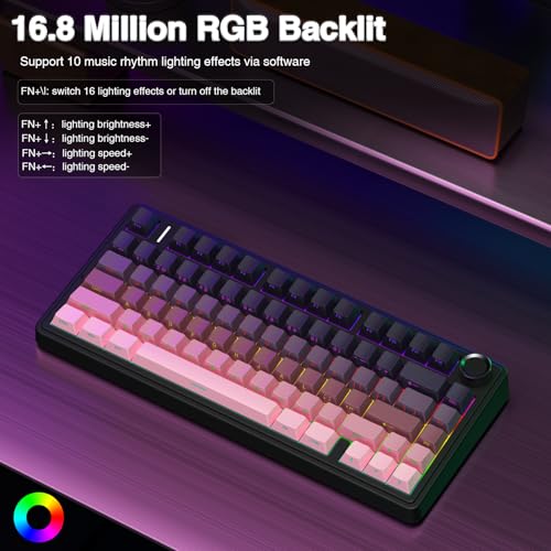 AULA F75 Pro Wireless Mechanical Keyboard,75% Hot Swappable Custom Keyboard,RGB Backlit,Pre-lubed Reaper Switches,Side Printed PBT Keycaps Mechanical Gaming Keyboards, Pink&Black - Image 4