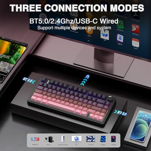 AULA F75 Pro Wireless Mechanical Keyboard,75% Hot Swappable Custom Keyboard,RGB Backlit,Pre-lubed Reaper Switches,Side Printed PBT Keycaps Mechanical Gaming Keyboards, Pink&Black - Image 3