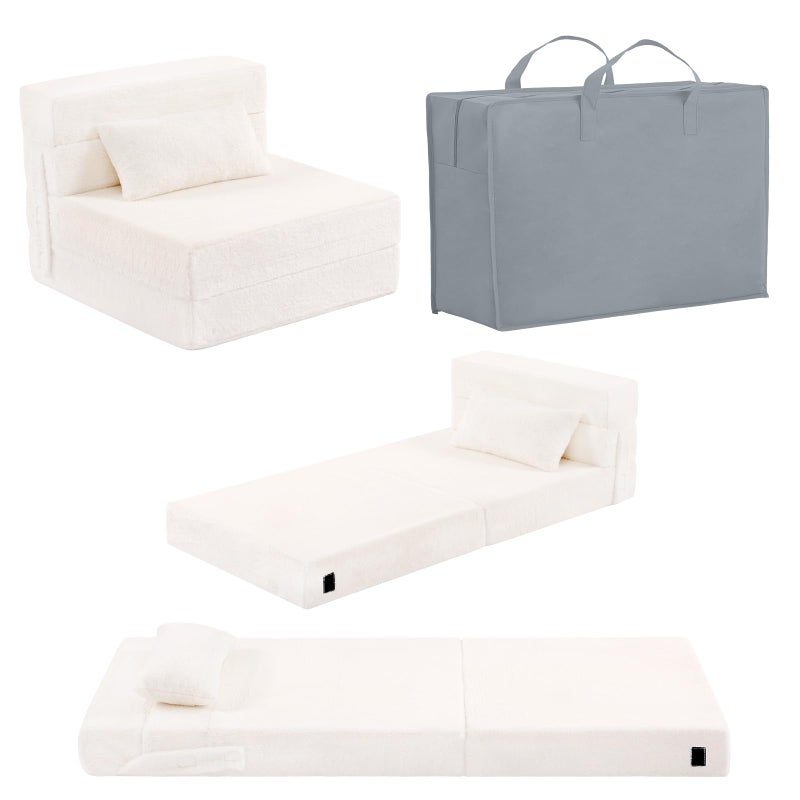 Givjoy Folding Sofa Bed Beige Floor Mattress for Kids with Pillow, Toddler Washable Folded Floor Mat for Daycare, Child Fold Up Sofa Chair Bed with Storage Bag for Playroom, Camping, Girls and Boys - Image 1