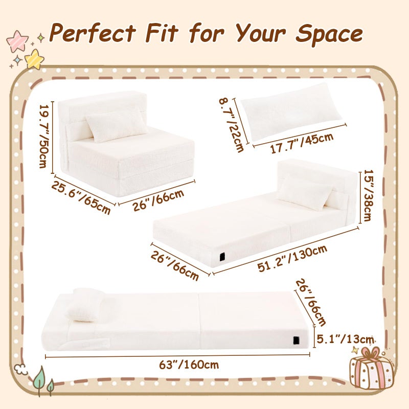 Givjoy Folding Sofa Bed Beige Floor Mattress for Kids with Pillow, Toddler Washable Folded Floor Mat for Daycare, Child Fold Up Sofa Chair Bed with Storage Bag for Playroom, Camping, Girls and Boys - Image 2