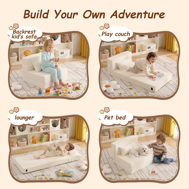 Givjoy Folding Sofa Bed Beige Floor Mattress for Kids with Pillow, Toddler Washable Folded Floor Mat for Daycare, Child Fold Up Sofa Chair Bed with Storage Bag for Playroom, Camping, Girls and Boys - Image 4