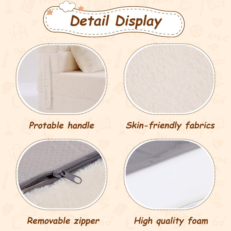 Givjoy Folding Sofa Bed Beige Floor Mattress for Kids with Pillow, Toddler Washable Folded Floor Mat for Daycare, Child Fold Up Sofa Chair Bed with Storage Bag for Playroom, Camping, Girls and Boys - Image 3