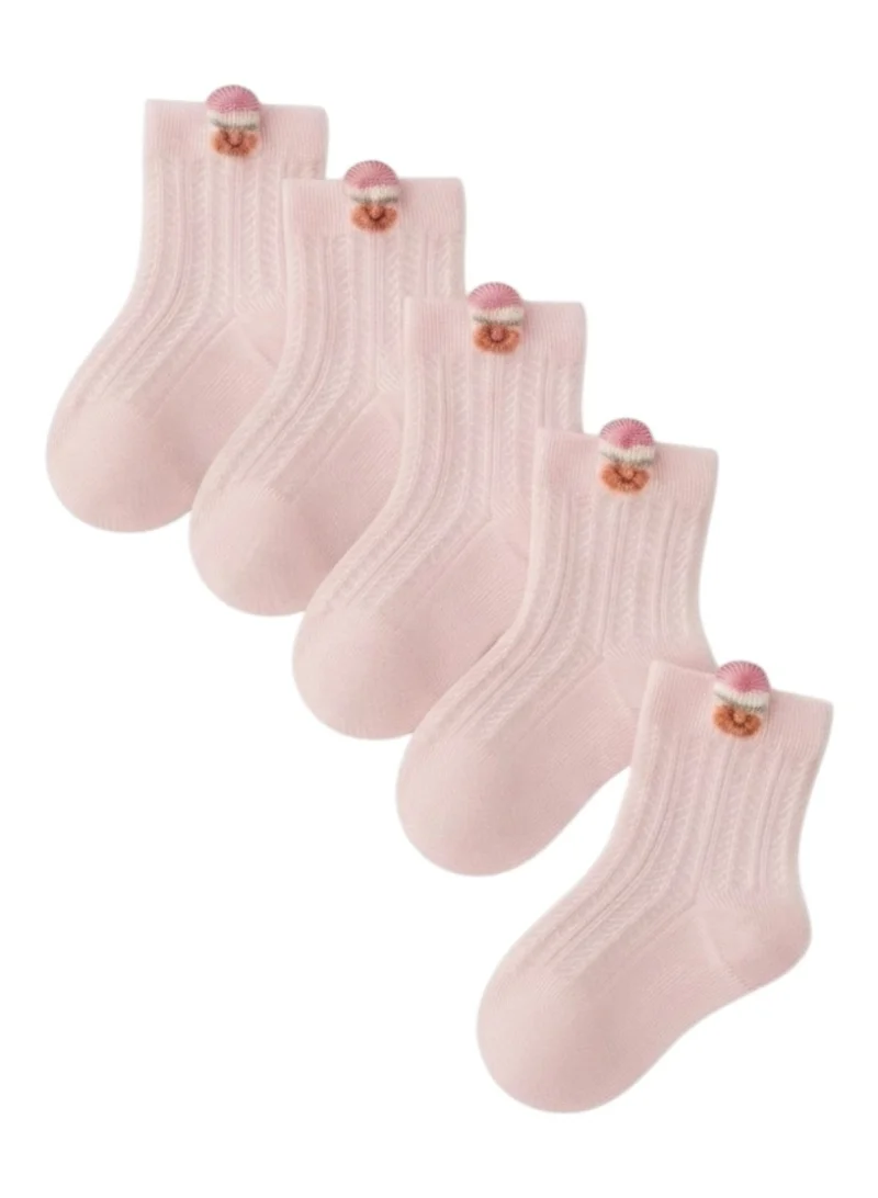 Bidani Baby Ribbed Crew Socks with Back Tab 5 Pairs - Light Pink