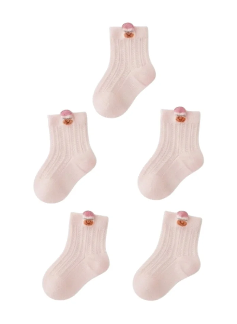 Bidani Baby Ribbed Crew Socks with Back Tab 5 Pairs - Light Pink