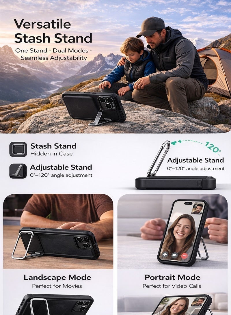 Neyecam MagSafe Case for iPhone 17 Pro Max with Lens Stand, Military Grade Shockproof Magnetic Cover, MagSafe Compatible Protective Phone Shell with Camera Guard & Built-in Magnets, Supports Wireless Charging, Includes Free Wrist Strap (Black) - Image 5