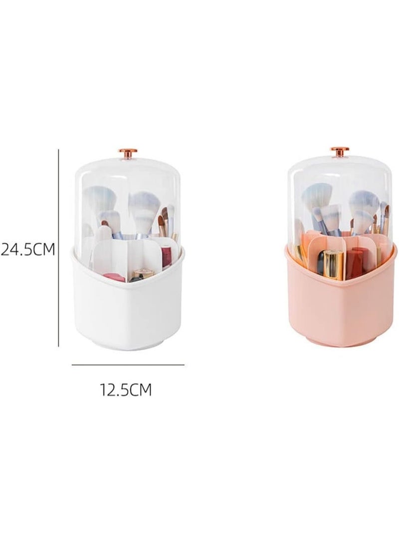 360-degree rotating makeup brush storage case with a transparent, dustproof, and waterproof lid. - Image 2