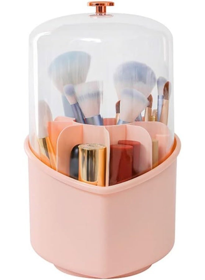 360-degree rotating makeup brush storage case with a transparent, dustproof, and waterproof lid. - Image 3