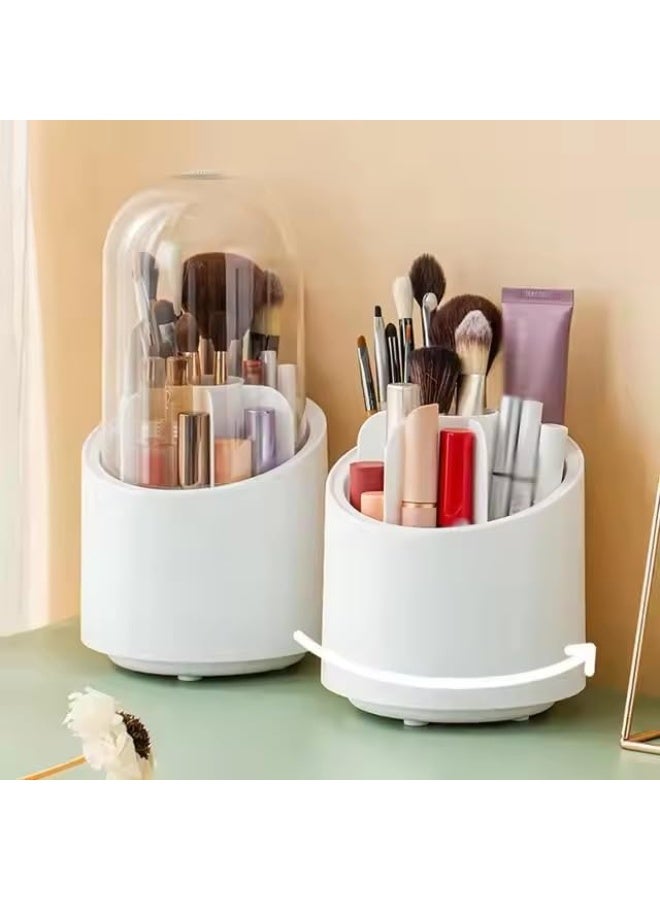 360-degree rotating makeup brush storage case with a transparent, dustproof, and waterproof lid. - Image 4