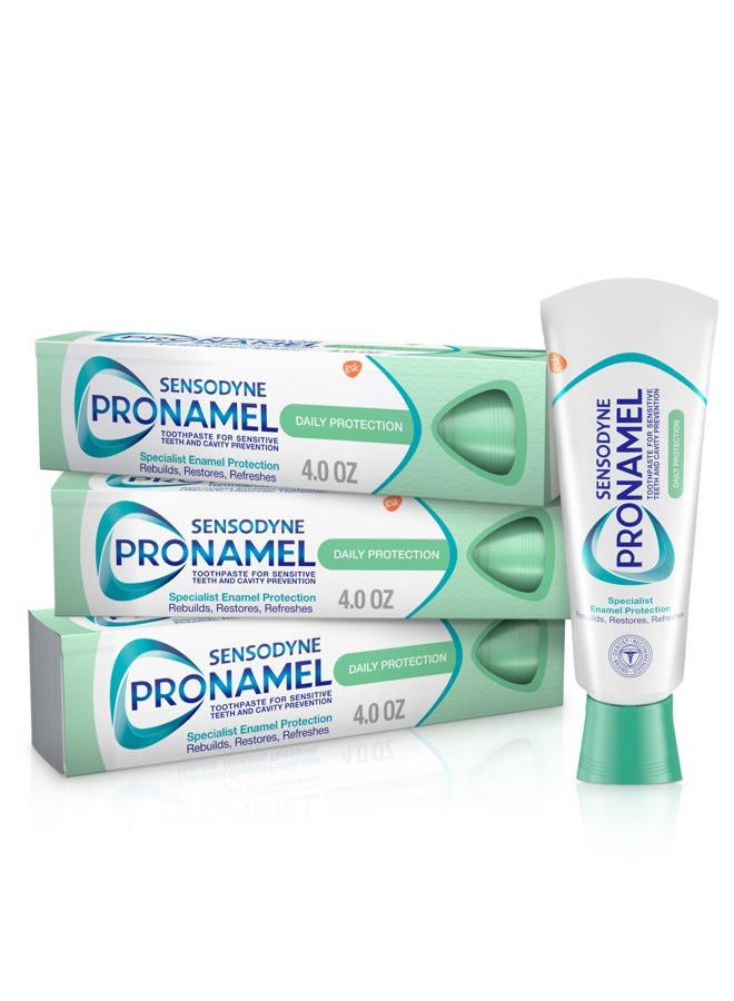 SENSODYNE PRONAMEL معجون أسنان سينسوداين بروناميل للحماية اليومية لمينا الأسنان للأسنان الحساسة، نكهة النعناع - 4 أونصات (عبوة من 3) - Image 1