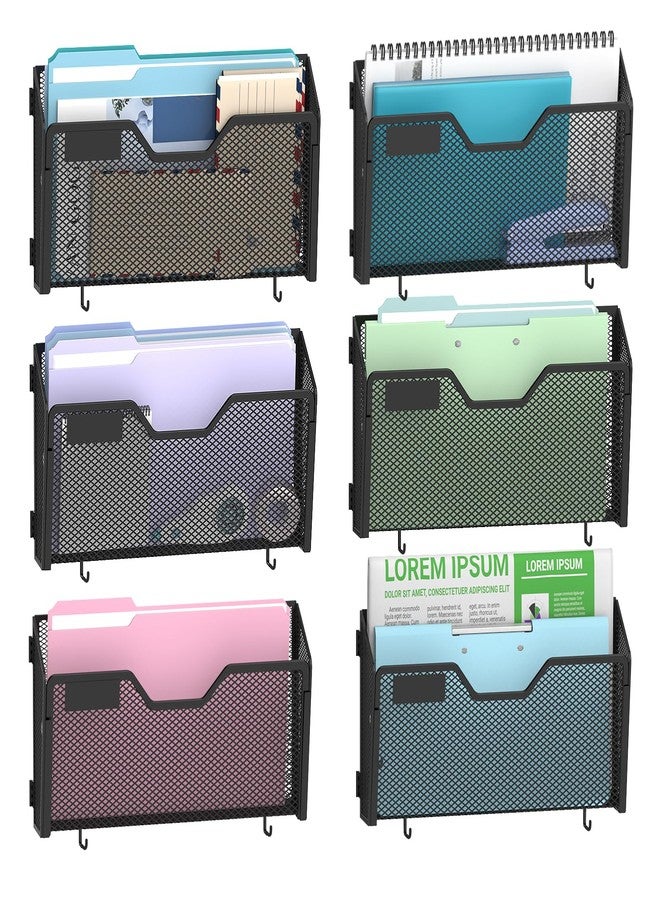 SUPEASY 6 Pack Wall File Organizer, Wall Mounted File Holder with Hooks, Metal Mesh Mail Organizer for Office, Home & Classroom, Single Pocket with Label Panel - Image 1