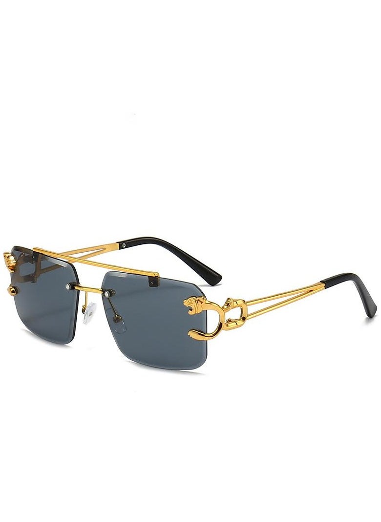 Ucanbe - Trendy Square Rimless Sunglasses with Gold Tiger Head Decoration - Image 1