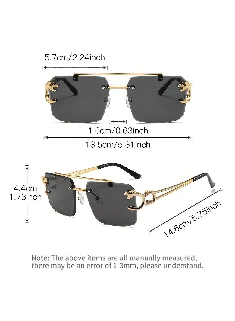 Ucanbe - Trendy Square Rimless Sunglasses with Gold Tiger Head Decoration - Image 1