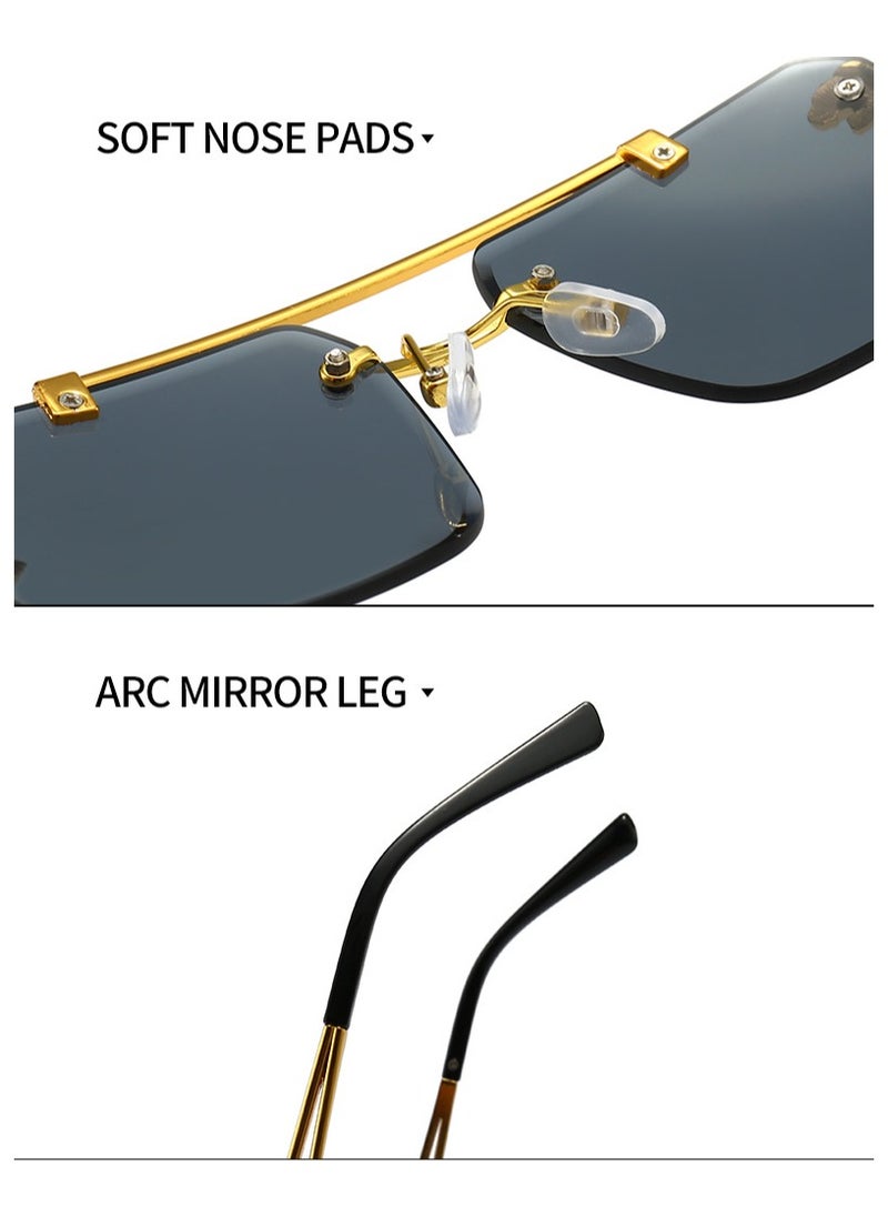Ucanbe - Trendy Square Rimless Sunglasses with Gold Tiger Head Decoration - Image 1