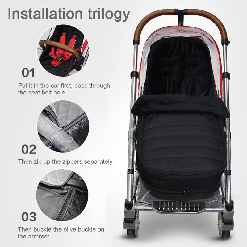 Universal Baby Footmuffs and Sleeping Bag for Pushchairs and Strollers, Warm and Waterproof Thermo Fleece, Extra Long Design for Infants and Toddlers in Black - Image 5