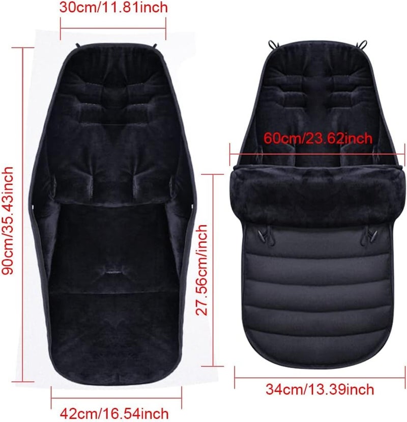 Universal Baby Footmuffs and Sleeping Bag for Pushchairs and Strollers, Warm and Waterproof Thermo Fleece, Extra Long Design for Infants and Toddlers in Black - Image 2