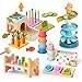 Giant bean 8in1 Wooden Montessori Toys Set Learning Toys for Baby 1218 Month with Object Permanence Box Senser Ball Roll Tower Hammer Fishing Carrot Shape Sorting Stacking Cup for Kids 1 - Image 3
