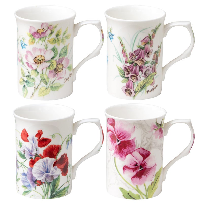 Grace Teaware Bone China Coffee Tea Mugs 9Ounce Sweet Floral Set of 4 Assorted