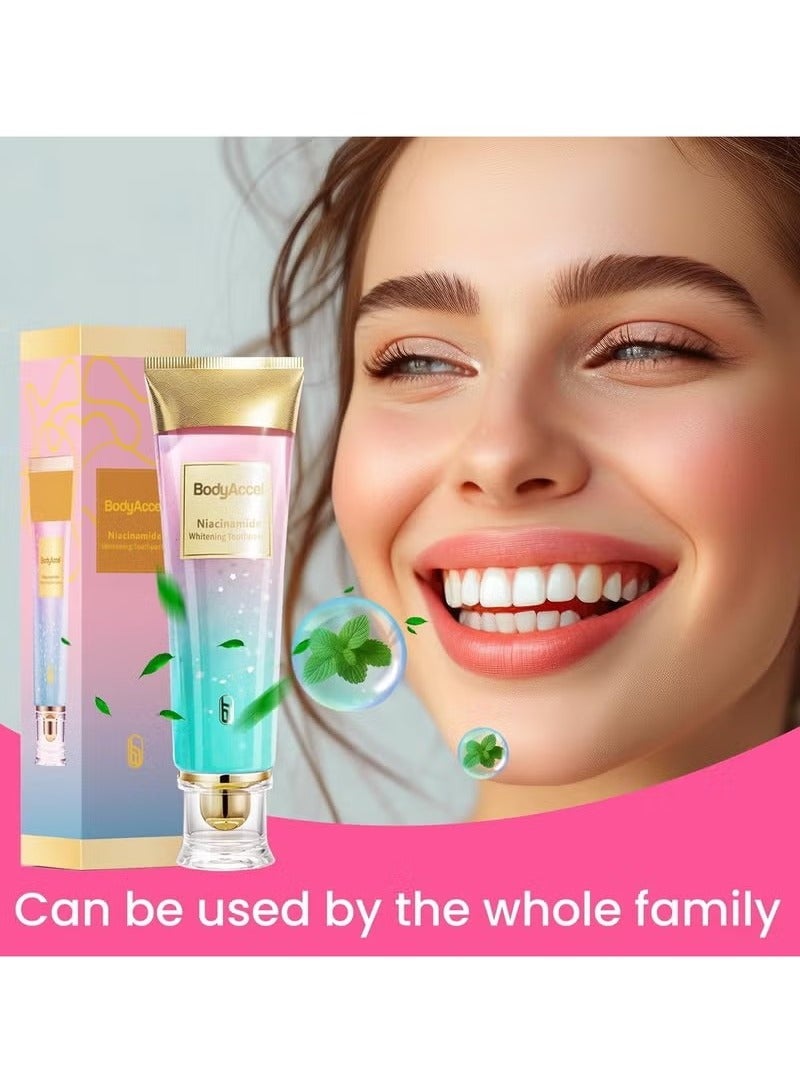 BodyAccel Niacinamide Whitening Toothpaste, Niacinamide Toothpaste, BodyAccel Toothpaste, Stain Removal Triple Whitening Toothpaste Natural Gentle, Fresh Breath  - Image 2
