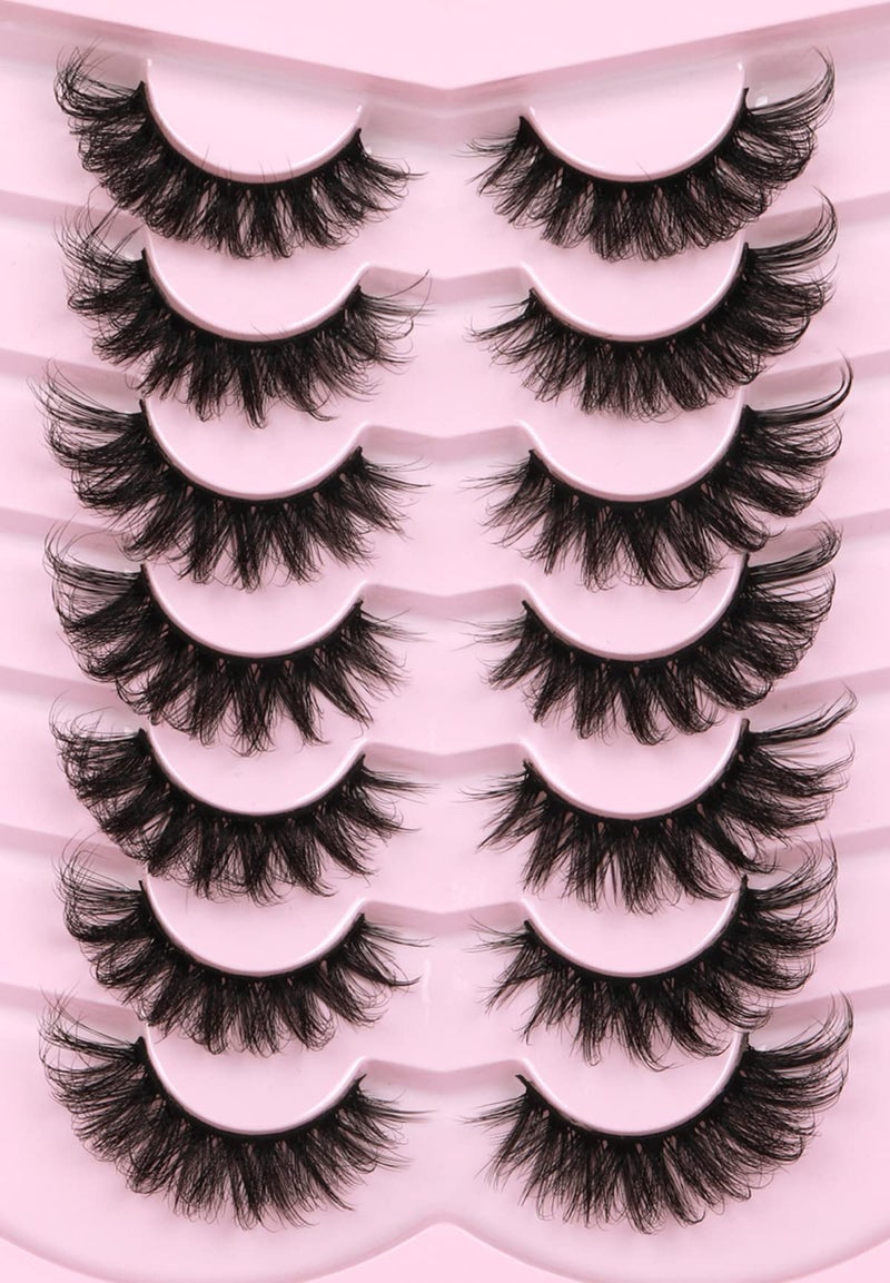 Kiromiro Mink Lashes Fluffy 6D False Eyelashes 17mm Wispy Cat Eye Lashes that Look Like Extensions Strip Lashes Pack - Image 1