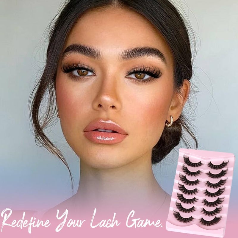 Kiromiro Mink Lashes Fluffy 6D False Eyelashes 17mm Wispy Cat Eye Lashes that Look Like Extensions Strip Lashes Pack - Image 5