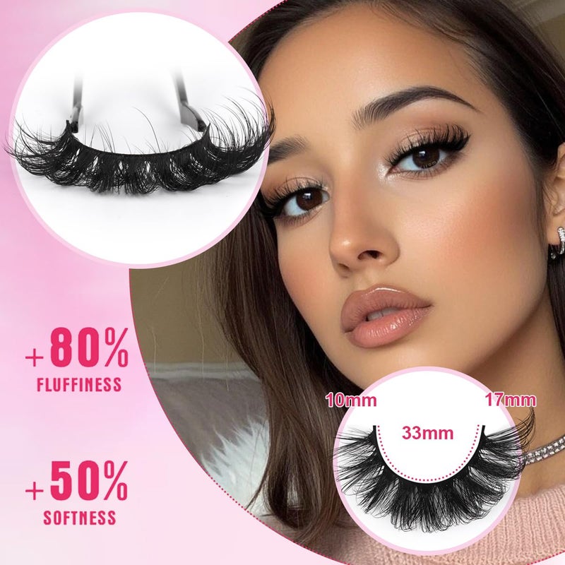 Kiromiro Mink Lashes Fluffy 6D False Eyelashes 17mm Wispy Cat Eye Lashes that Look Like Extensions Strip Lashes Pack - Image 3