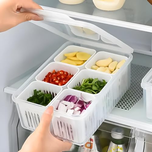 SITOVI Fridge Storage Boxes, Fridge Organiser, containers for kitchen storage set, Durable Containers for Storage for Efficient Organisation(6 Grid Box(Pack Of 1)),White - Image 1
