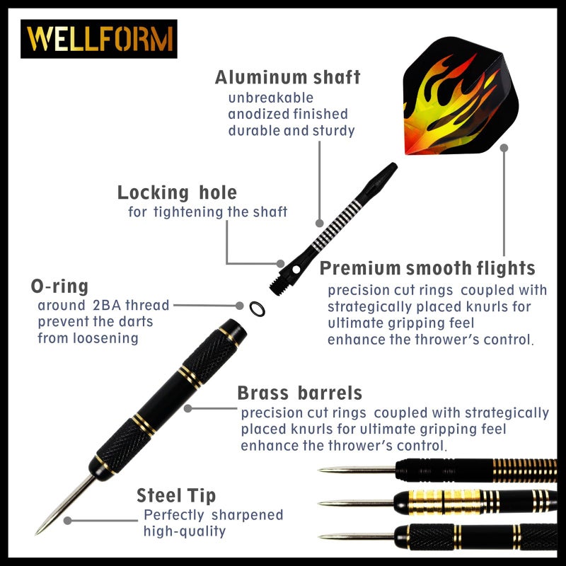 WELLFORM Darts Metal Tip Set, Steel Tip Darts Set 22g and 28g Professional Darts for Dartboard with Darts Guide and Darts Case, Aluminum Shafts, Brass Barrels, Extra Dart Flights, Dart Sharpener,etc. - Image 2