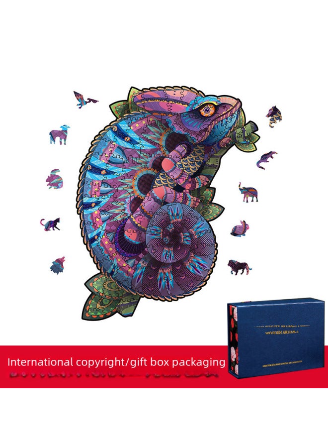 ألوان متنوعة - بازل خشبي بشكل الفيل والطاووس والأسد والبومة والمخلوق الفضائي، بزل ثلاثي الأبعاد للحيوانات، حجم متوسط. - Image 4