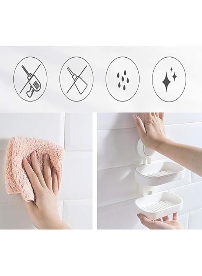إيكوكو Double Layer Soap Dish Vacuum Suction Cup Soap Holder with Drain Soap Saver Tray Bar Soap Sponge Holder for Shower, Bathroom, Kitchen Sink  - Image 4