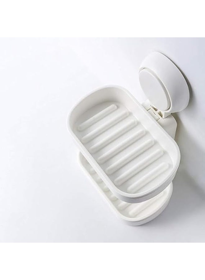 إيكوكو Double Layer Soap Dish Vacuum Suction Cup Soap Holder with Drain Soap Saver Tray Bar Soap Sponge Holder for Shower, Bathroom, Kitchen Sink  - Image 2
