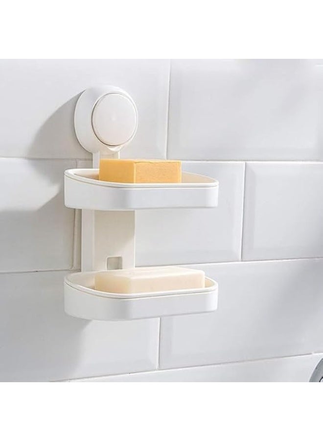إيكوكو Double Layer Soap Dish Vacuum Suction Cup Soap Holder with Drain Soap Saver Tray Bar Soap Sponge Holder for Shower, Bathroom, Kitchen Sink  - Image 1