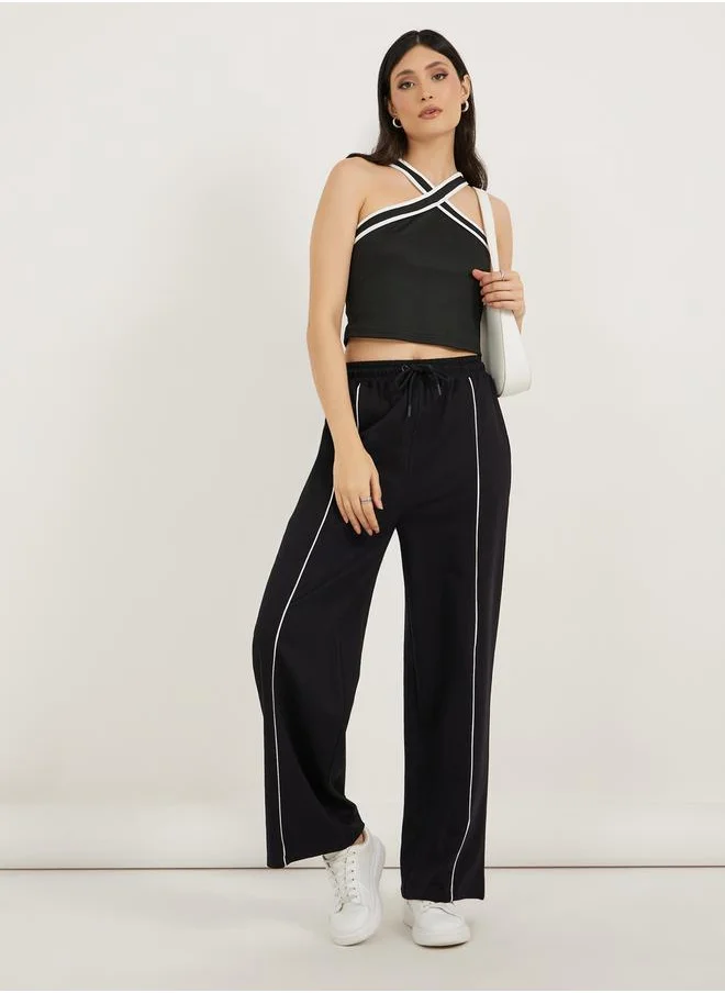 Styli Wide Leg Drawstring Joggers with Pintuck Detail