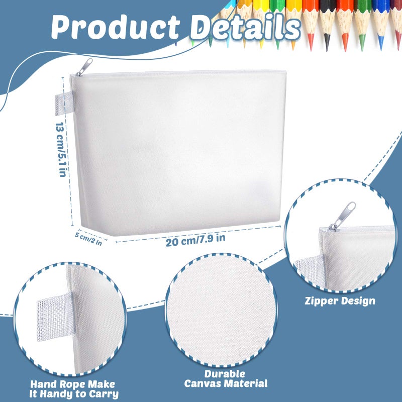 Weewooday 12 Pieces Blank Canvas Makeup Bags with Bottom Handle Bulk Sublimation Zipper Pouch Canvas Cosmetic Bags for Women Student Christmas DIY Craft Travel Toiletry Pencil(White) - Image 2