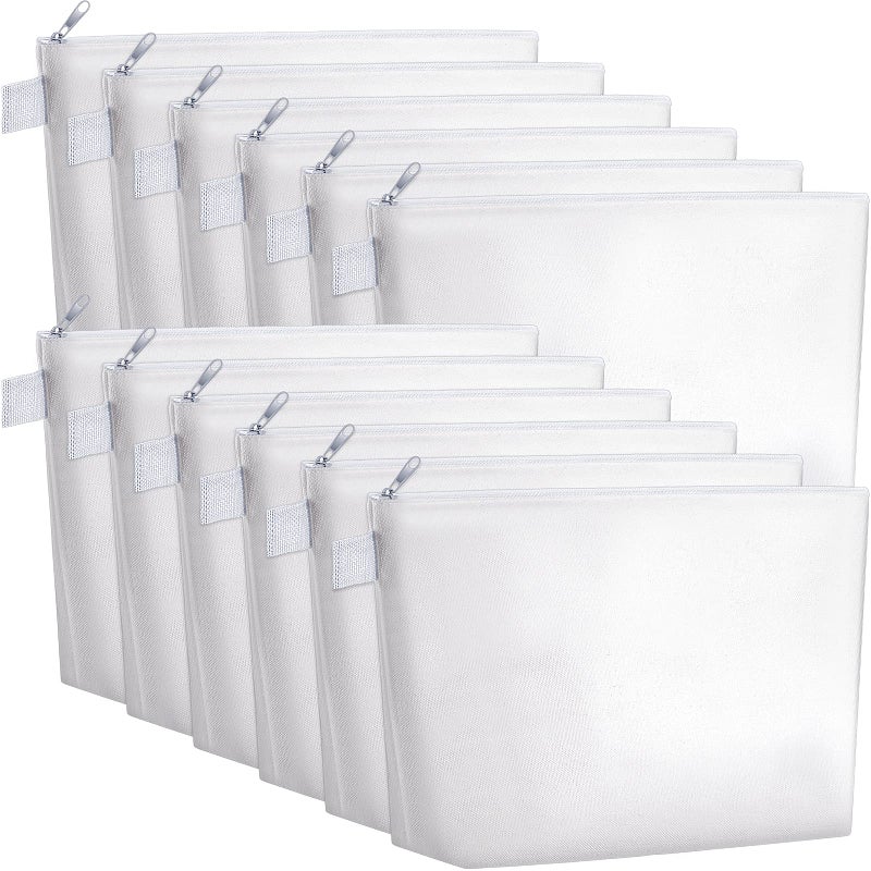 Weewooday 12 Pieces Blank Canvas Makeup Bags with Bottom Handle Bulk Sublimation Zipper Pouch Canvas Cosmetic Bags for Women Student Christmas DIY Craft Travel Toiletry Pencil(White) - Image 1