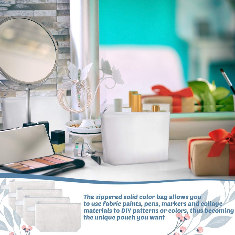 Weewooday 12 Pieces Blank Canvas Makeup Bags with Bottom Handle Bulk Sublimation Zipper Pouch Canvas Cosmetic Bags for Women Student Christmas DIY Craft Travel Toiletry Pencil(White) - Image 4