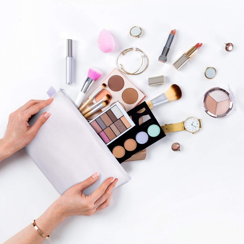 Weewooday 12 Pieces Blank Canvas Makeup Bags with Bottom Handle Bulk Sublimation Zipper Pouch Canvas Cosmetic Bags for Women Student Christmas DIY Craft Travel Toiletry Pencil(White) - Image 5