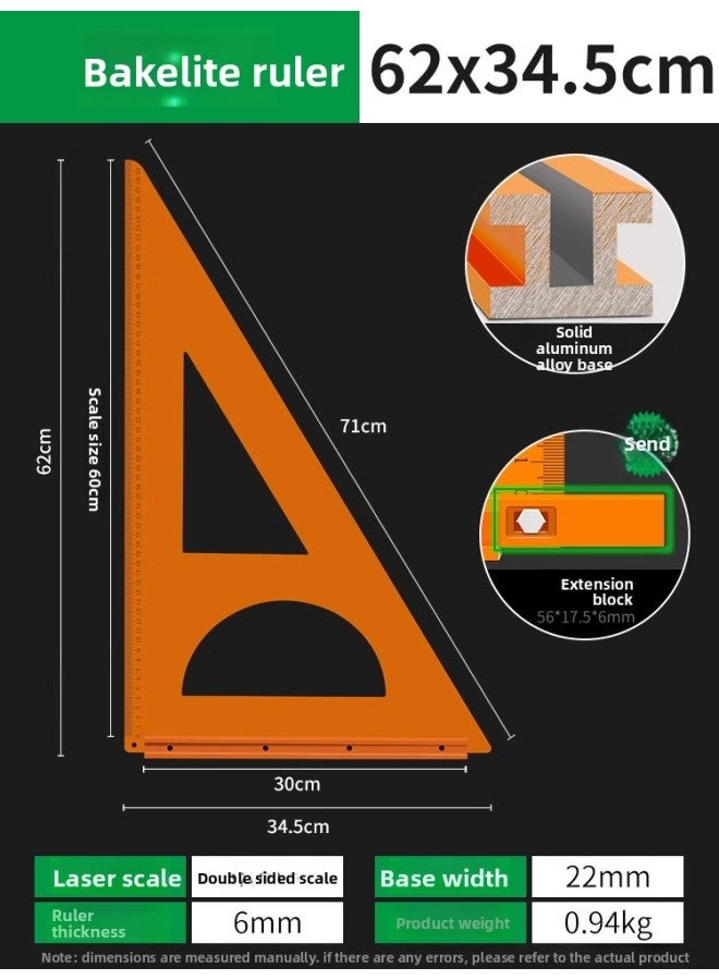 Bakelite Triangle Ruler, Special Right-angle Ruler For Woodworking, High-precision Square Ruler, Triangle Plate, 90 Degree Generous Ruler, Backer Ruler 