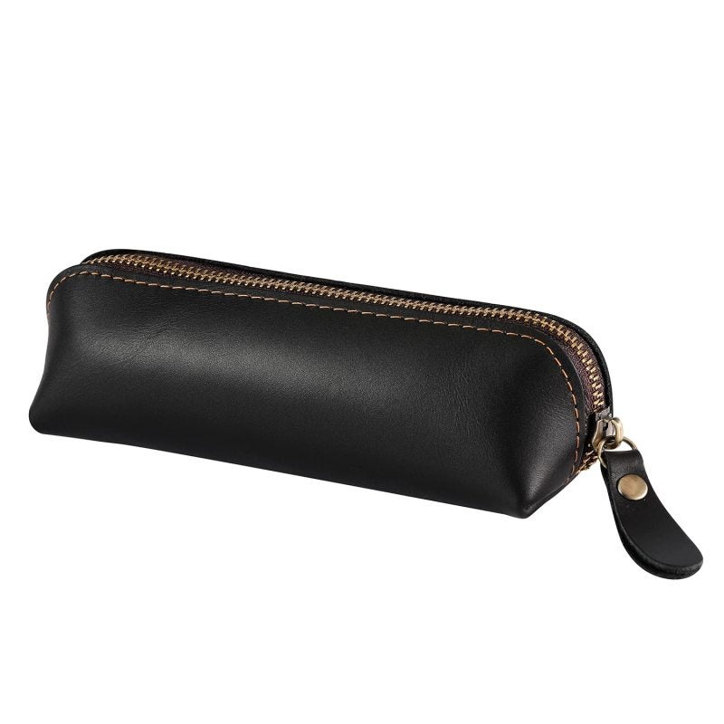 Black Leather Pencil Case: 15-20 Pen Capacity, Durable Waterproof Organizer - Compact Portable Stylish Storage for Artists, Office Workers, Travelers - Image 1
