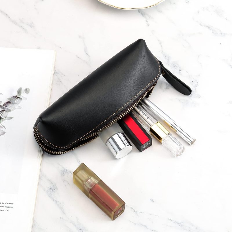 Black Leather Pencil Case: 15-20 Pen Capacity, Durable Waterproof Organizer - Compact Portable Stylish Storage for Artists, Office Workers, Travelers - Image 5