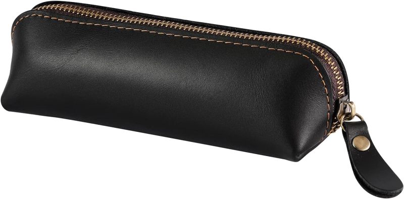 Black Leather Pencil Case: 15-20 Pen Capacity, Durable Waterproof Organizer - Compact Portable Stylish Storage for Artists, Office Workers, Travelers - Image 2