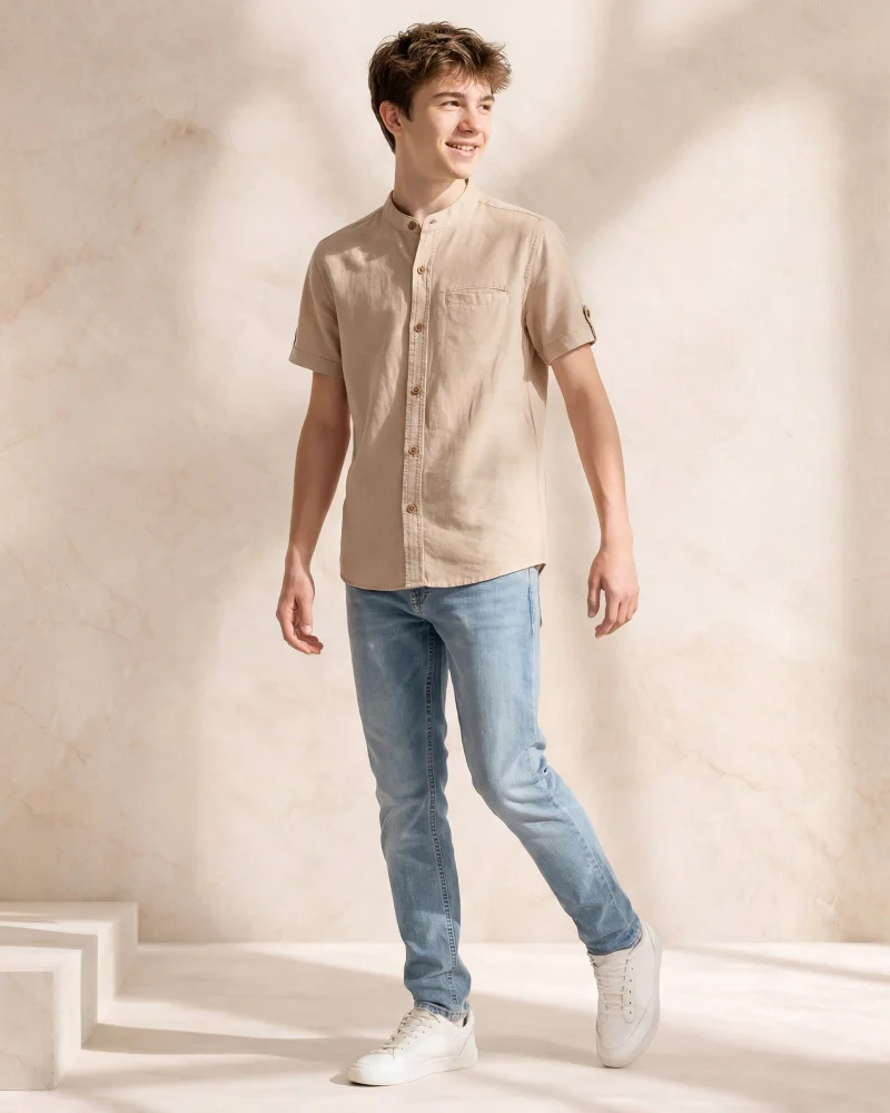 ردتاغ Boys Beige Kurta Shirt With Pocket