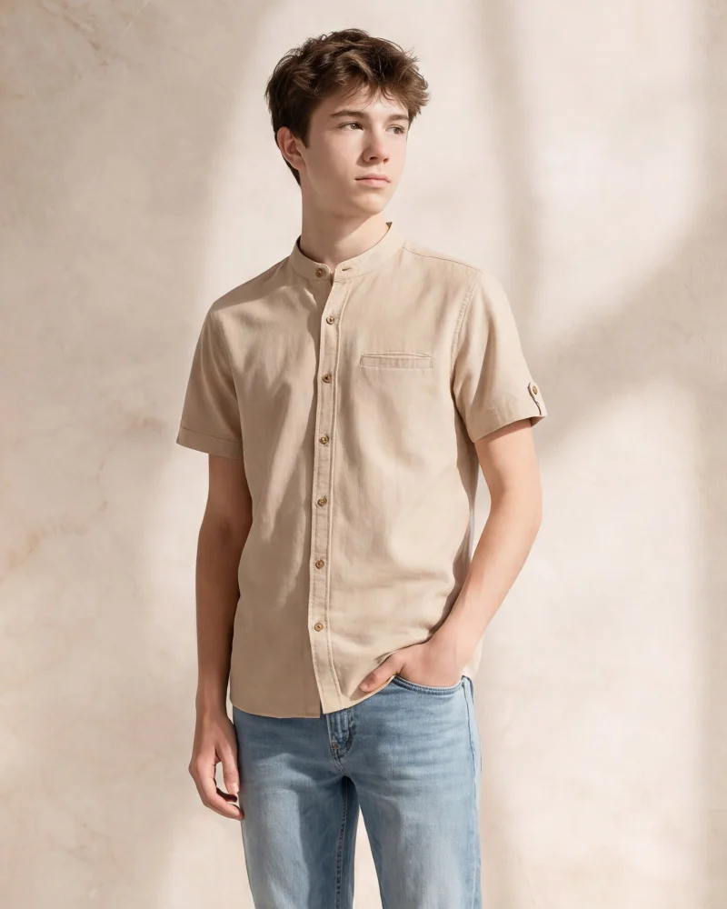 ردتاغ Boys Beige Kurta Shirt With Pocket