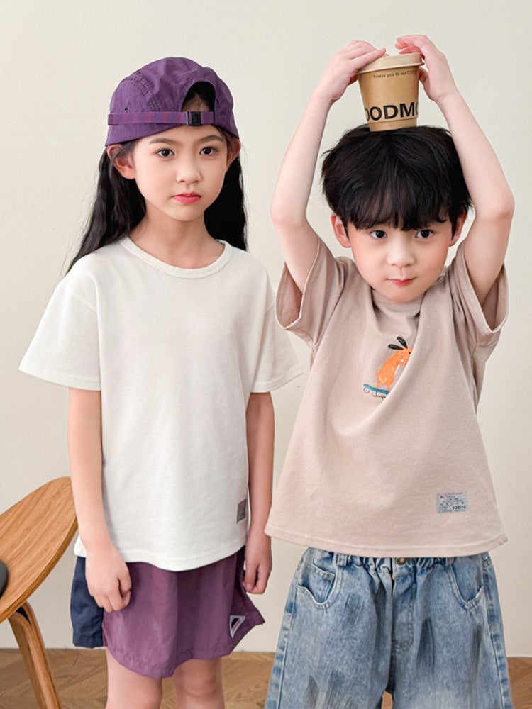 2025 Summer Children'S Cotton Short-Sleeved Boys' T-Shirt Boys And Girls Half-Sleeved Medium And Large Children'S Bottoming Top Girls' White T-Shirt - Image 4