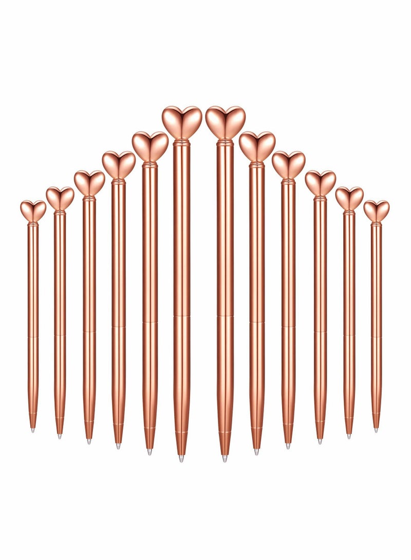 12 Heart Shaped Rose Gold Metal Ballpoint Pens with Black Ink, Adorable Retractable Writing Pens for Women & Girls, Suitable for Office, School, Weddings & Valentine's Gifts - Image 1