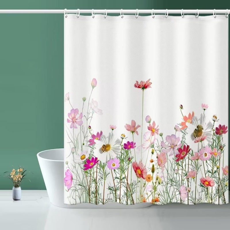 Niidder Floral Shower Curtain  Gesar Flower Shower Curtain -72 ""W x 78"" L  with 12 Hooks  Hem Weighted Bathtub Shower Curtain  Waterproof Shower Curtain  Shower Curtains for Bathroom - Image 1