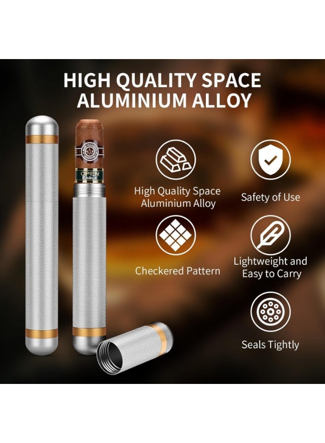 Aluminum Cigar Case Tube, Portable Stainless Steel Elegant Travel Single Metal Cigar CaseTube Humidor Air Tight Smell Proof Cigar Holder Case Accessories for Business Travel Outwork (Silver) - Image 3